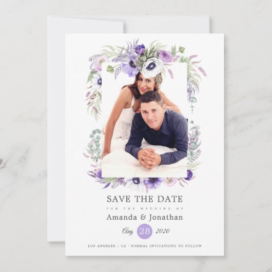 Dusty Violet Pastel Watercolor Foto Hochzeit Save The Date (Vorderseite)
