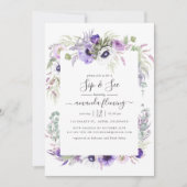 Dusty Violet Wasserfarbe Blumensippe sehen Einladung (Vorderseite)