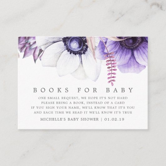 Dusty Violet Watercolor Floral Baby Book Request Begleitkarte (Vorderseite)