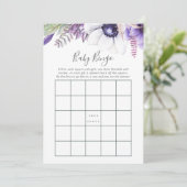 Dusty Violet Watercolor Floral Baby Dusche Bingo Einladung (Stehend Vorderseite)