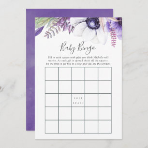 Dusty Violet Watercolor Floral Baby Dusche Bingo Einladung