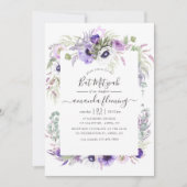 Dusty Violet Watercolor Floral Bat Mitzvah Einladung (Vorderseite)