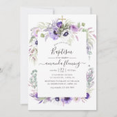 Dusty Violet Watercolor Floral Taufe Einladung (Vorderseite)