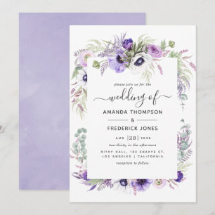 Dusty Violet Watercolor Floral Wedding Einladung