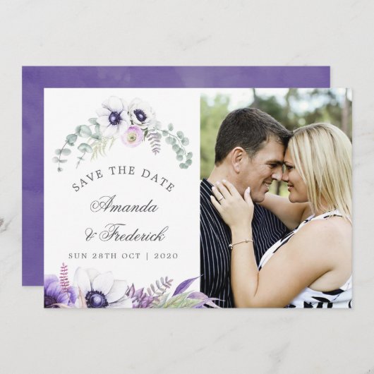 Dusty Violet Wedding Floral Wedding Save the Date (Vorne/Hinten)