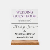 Dusty Violet Wedding Guest Book Clear Acrylschild (Vorderseite)