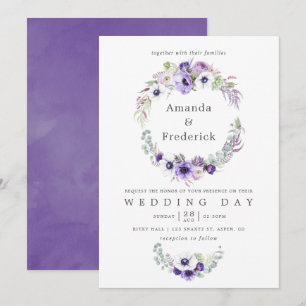 Dusty Violet Wedding Watercolor Floral Einladung