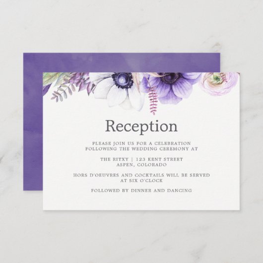 Dusty Violet Wedding Watercolor Floral Empfang Einladung (Vorne/Hinten)