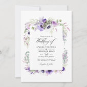 Dusty Violet Wedding Watercolor Floral Foto Einladung (Vorderseite)