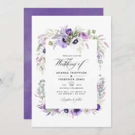 Dusty Violet Wedding Watercolor Floral Foto Einladung