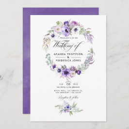 Dusty Violet Wedding Watercolor Floral Foto Invit Einladung