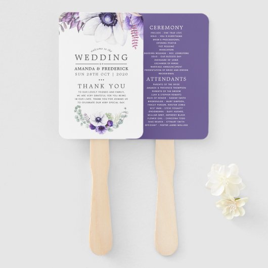 Dusty Violet Wedding Watercolor Floral Program Fächer (Vorne und Hinten)