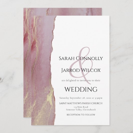 Dusty Viva Magenta Wedding Einladung (Vorne/Hinten)