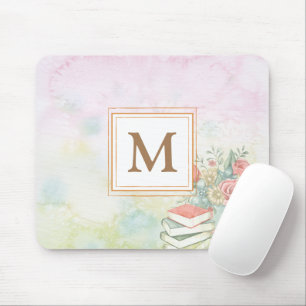 Dusty watercolor floral monogrammed minimalist mousepad
