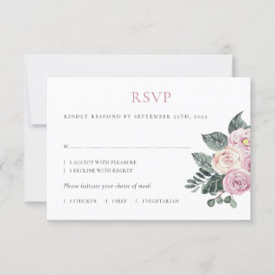 Dusty Watercolor Rose Rosa Blush Bloral Hochzeit RSVP Karte