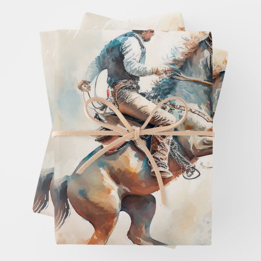 Dusty Western Wasserfarbe "Bucking Bronco" Geschenkpapier Set (Beispiel)