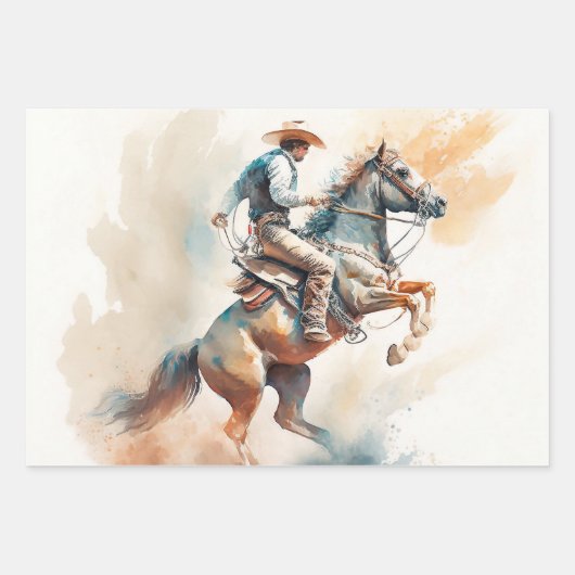 Dusty Western Wasserfarbe "Bucking Bronco" Geschenkpapier Set (Vorderseite)