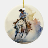 Dusty Western Wasserfarbe "Rodeo Bull Rider" Keramik Ornament (Hinten)