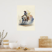 Dusty Western Wasserfarbe "Rodeo Bull Rider" Poster (Küche)