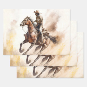 Dusty Western Watercolor Cowboy Riding Mustang Geschenkpapier Set