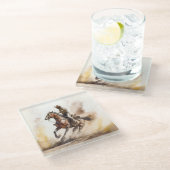 Dusty Western Watercolor Cowboy Riding Mustang Glasuntersetzer (Schrägansicht)