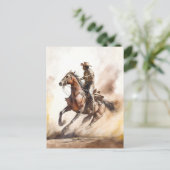 Dusty Western Watercolor Cowboy Riding Mustang Postkarte (Stehend Vorderseite)