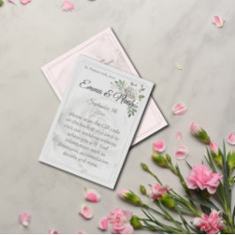 Dusty White Roses Wedding Details Umschließkarte RSVP Karte