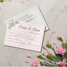 Dusty White Roses Wedding RSVP Response Card Karte