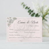 Dusty White Roses Wedding RSVP Response Card Karte (Stehend Vorderseite)