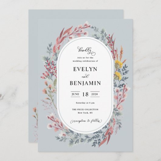 Dusty Wildblume Watercolor Hochzeit Einladung (Vorne/Hinten)