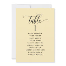 Dusty Yellow Seating Plan Cards mit Gästennamen