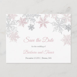 Dusy Pink & Silver Snowflakes Winter Save the Date Ankündigungspostkarte