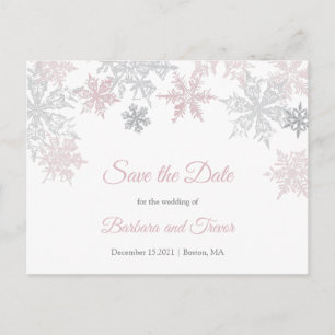 Dusy Pink & Silver Snowflakes Winter Save the Date Ankündigungspostkarte