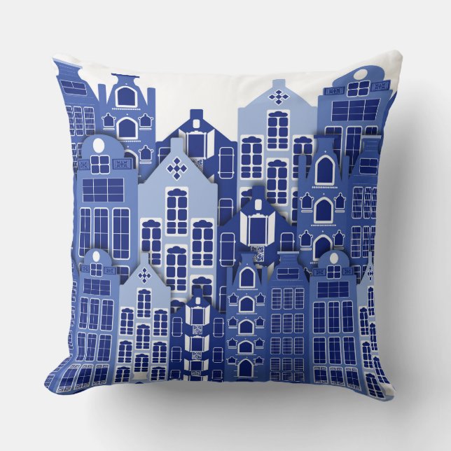 Dutch Amsterdam Blue Houses Throw Pillow Kissen (Vorderseite)