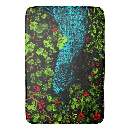 Dutch Art Nouveau Peacock and Butterfly Badematte (Vorderseite Vertikal)