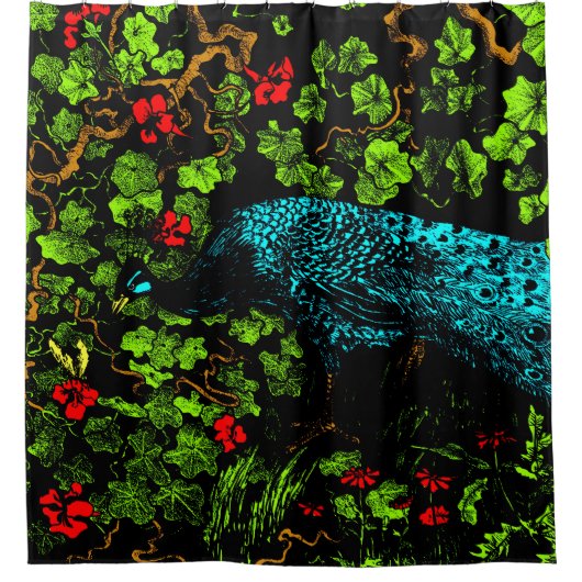 Dutch Art Nouveau Peacock and Butterfly Duschvorhang (Vorderseite)