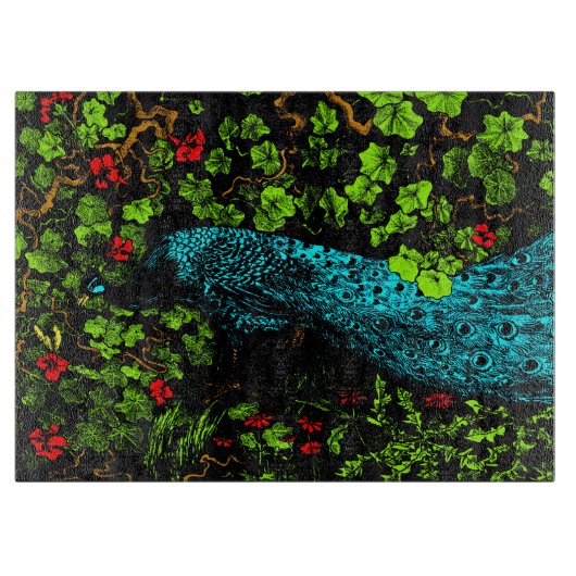 Dutch Art Nouveau Peacock and Butterfly Schneidebrett (Vorderseite)