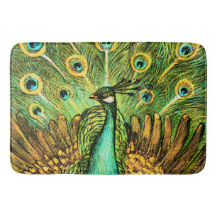 Dutch Art Nouveau Peacock and Chickens Badematte