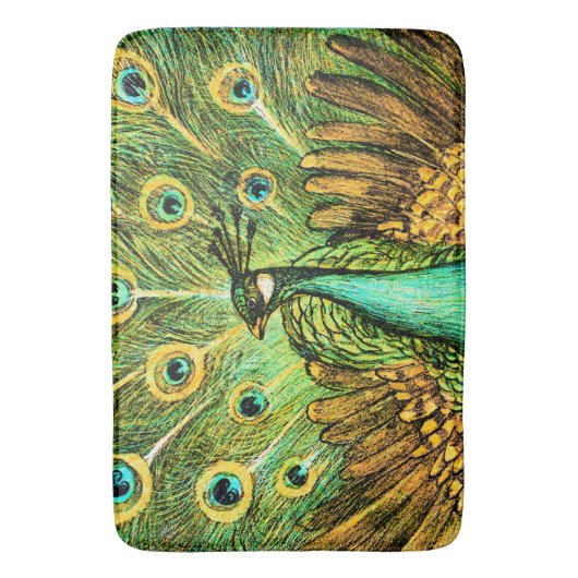 Dutch Art Nouveau Peacock and Chickens Badematte (Vorderseite Vertikal)