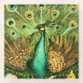 Dutch Art Nouveau Peacock and Chickens Glasuntersetzer (Vorderseite)