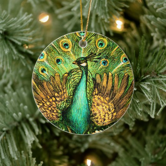 Dutch Art Nouveau Peacock and Chickens Keramik Ornament (Baum)