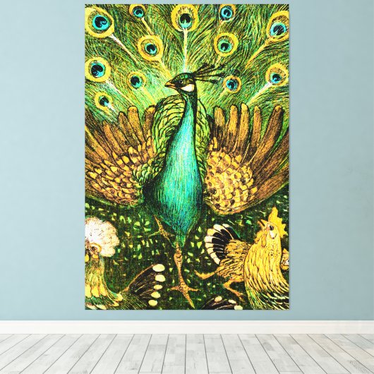 Dutch Art Nouveau Peacock and Chickens Leinwanddruck (Insitu (Holzboden))