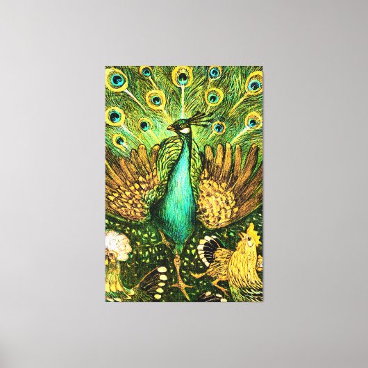 Dutch Art Nouveau Peacock and Chickens Leinwanddruck (Vorderseite)