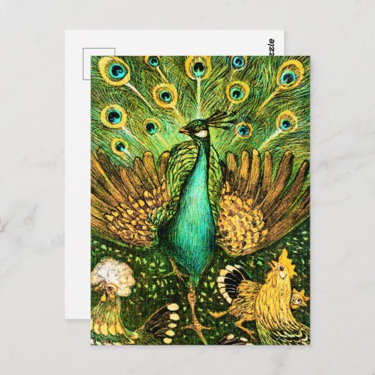 Dutch Art Nouveau Peacock and Chickens Postkarte (Vorne/Hinten)