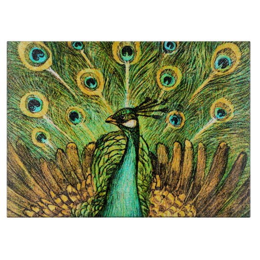 Dutch Art Nouveau Peacock and Chickens Schneidebrett (Vorderseite)