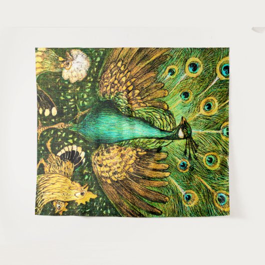 Dutch Art Nouveau Peacock and Chickens Wandteppich (Vorderseite (Horizontal))