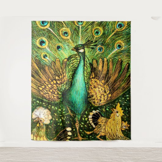 Dutch Art Nouveau Peacock and Chickens Wandteppich (Vorderseite)