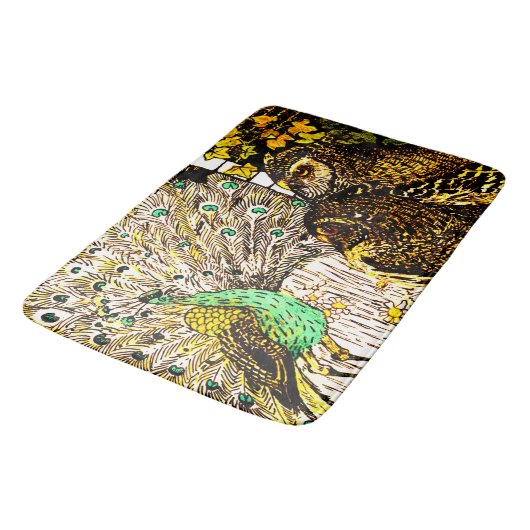 Dutch Art Nouveau Peacock and Owls Badematte (Schrägansicht)