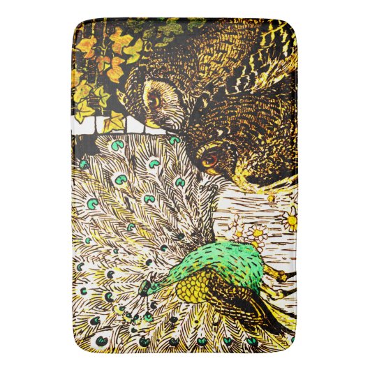 Dutch Art Nouveau Peacock and Owls Badematte (Vorderseite Vertikal)