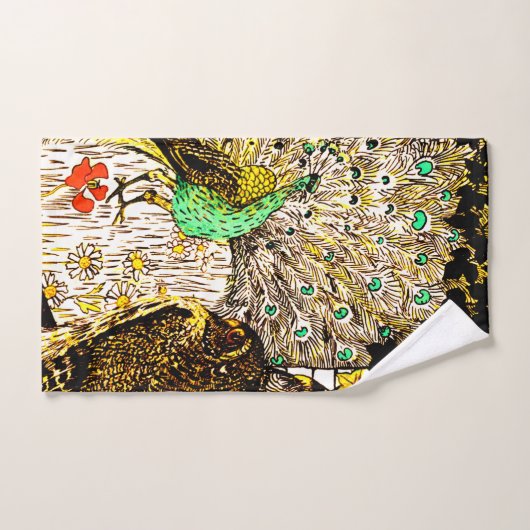 Dutch Art Nouveau Peacock and Owls Badhandtuch Set (Handtuch)